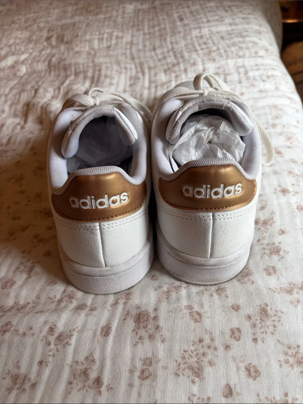adidas White Leather Low-Top Sneakers with Subtle Gold Logo